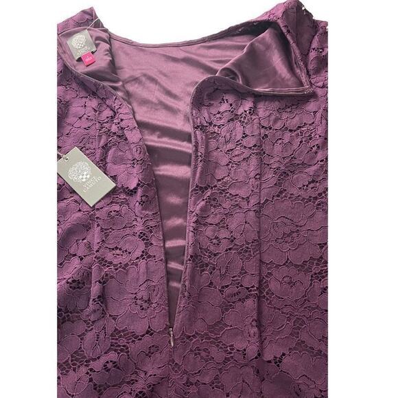 Vince Camuto‎ Flounce Bell Sleeves Plum Lace Shift Dress Dark Purple Size 4 New - Picture 10 of 12